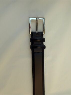Theory Men's Black Leather Belt with Silver Buckle made in Italy